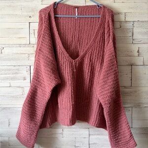 Free People moonbeam alpaca wool crop oversized large pink sweater